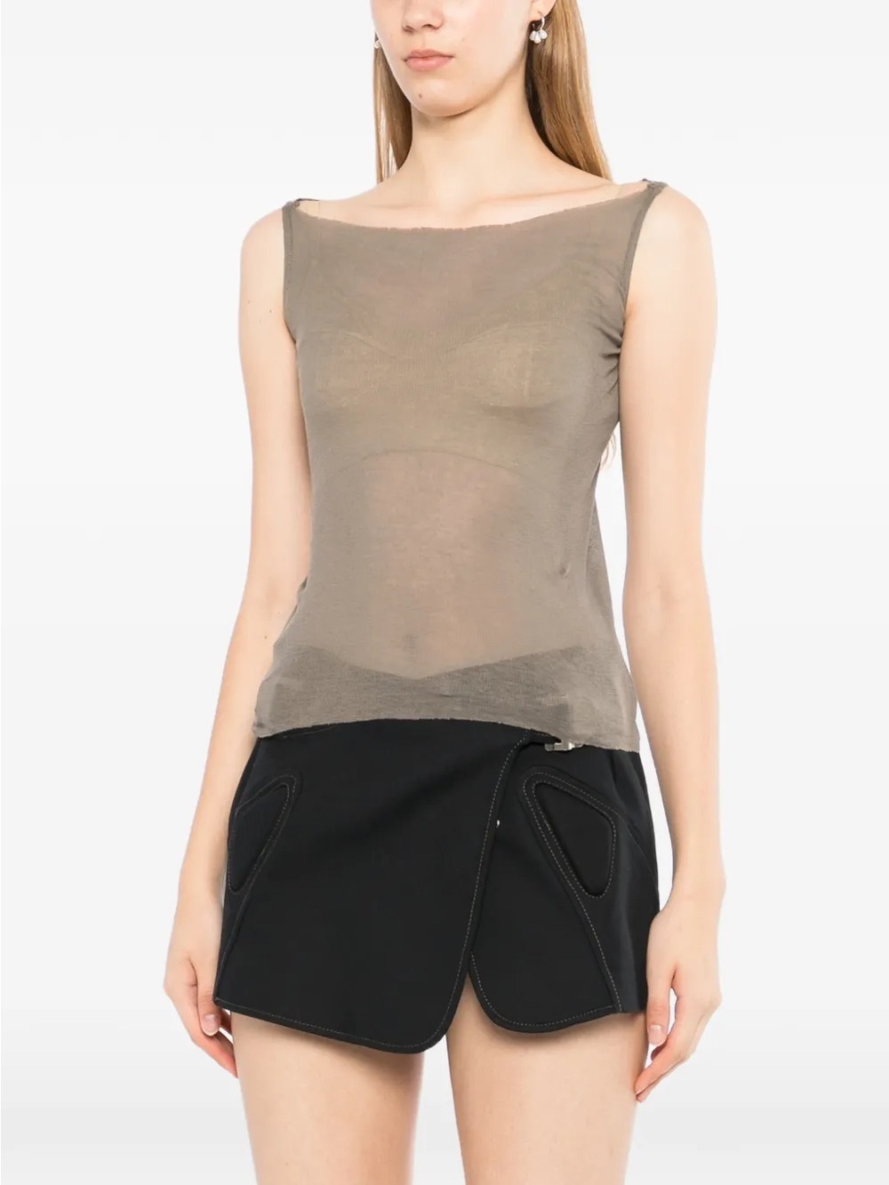 NWT RICK OWENS Sheer Raw-Edge Boat Neck Tank Dust IT 44 / US 8